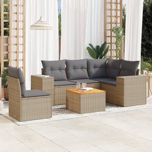 6-tlg. Garten-Sofagarnitur mit Kissen Beige Poly Rattan