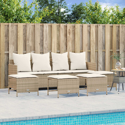 5-tlg. Garten-Sofagarnitur mit Kissen Beige Poly Rattan