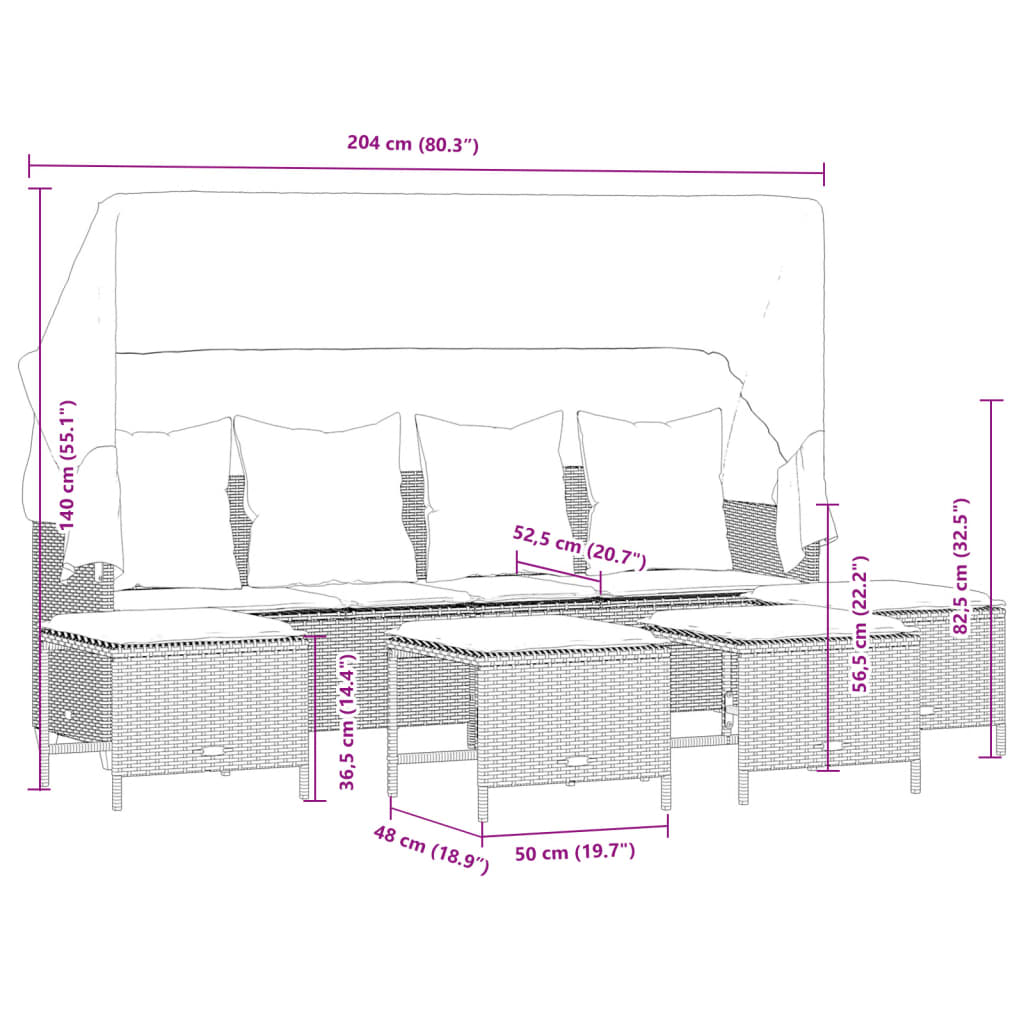 5-tlg. Garten-Sofagarnitur mit Kissen Braun Poly Rattan