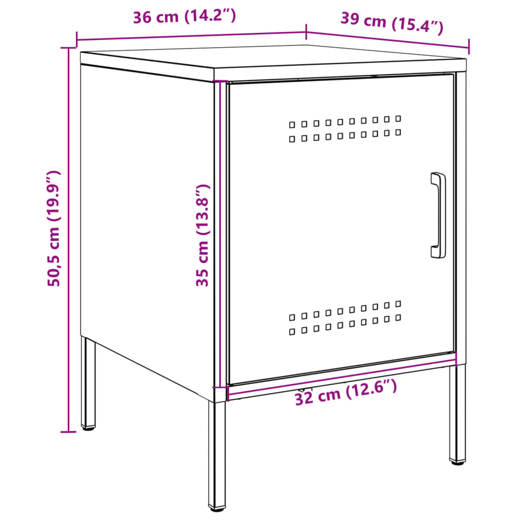 Sengeborde 2 stk Sort 36x39x50,5 cm Stål