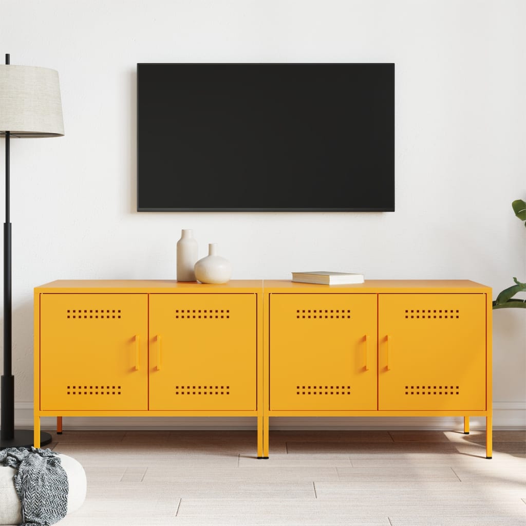 TV-skabe 2 stk Sennepsgul 68x39x50,5 cm Stål