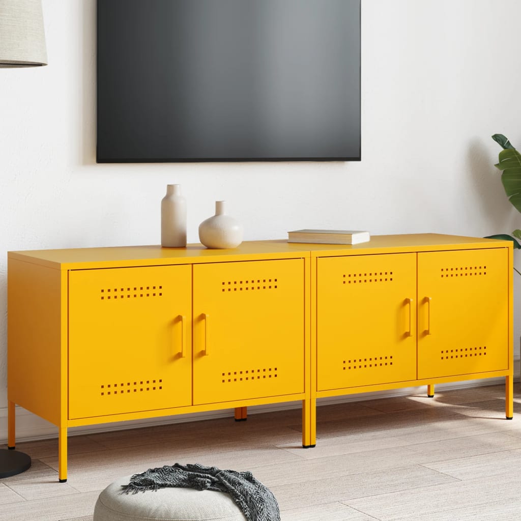 TV-skabe 2 stk Sennepsgul 68x39x50,5 cm Stål