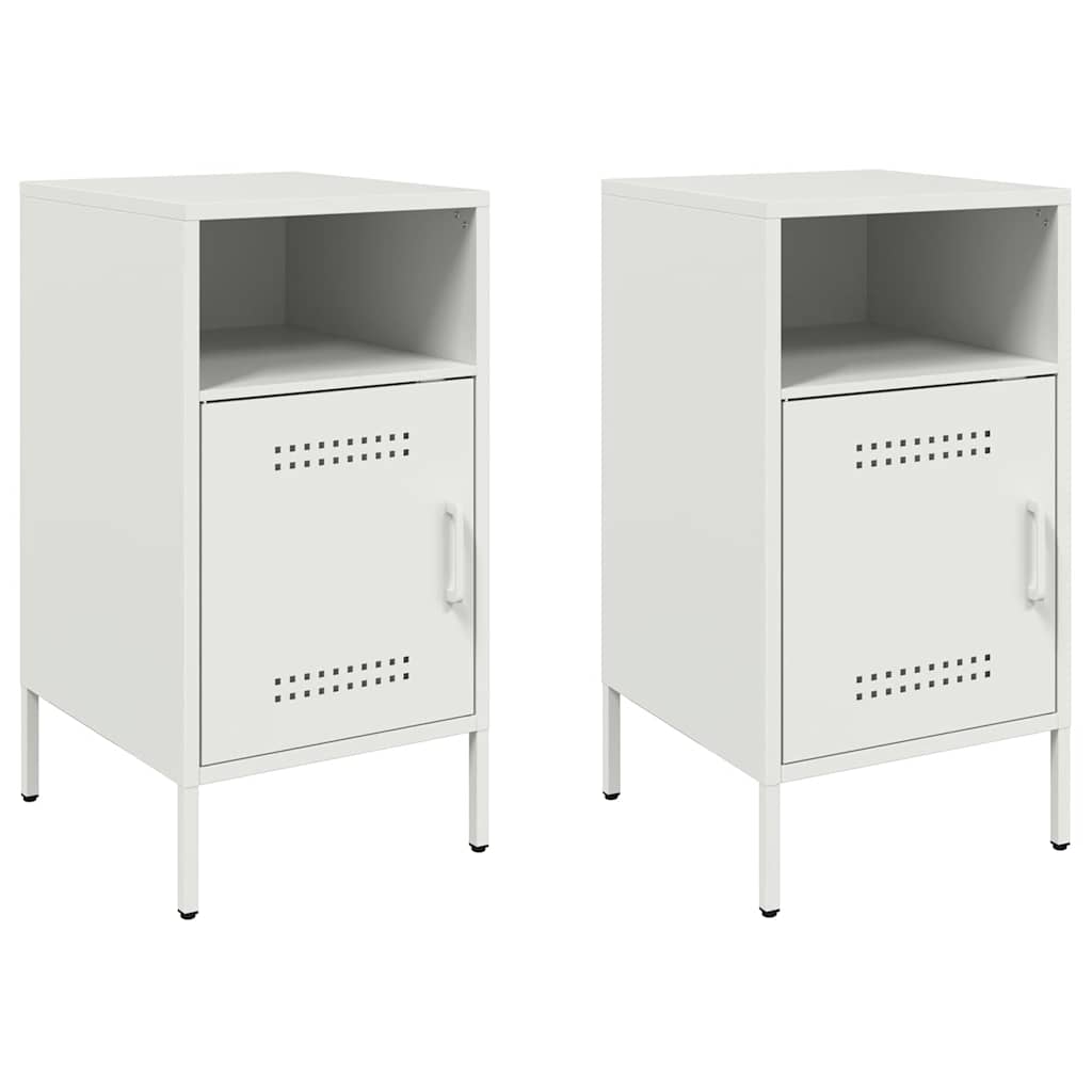 Sengeborde 2 stk Hvid 36x39x68 cm Stål
