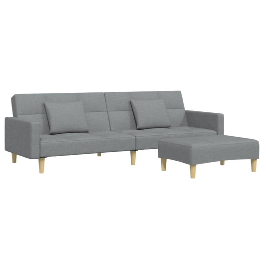 Schlafsofa 2-Sitzer mit Fußhocker Hellgrau Stoff