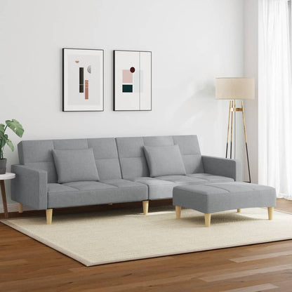 Schlafsofa 2-Sitzer mit Fußhocker Hellgrau Stoff