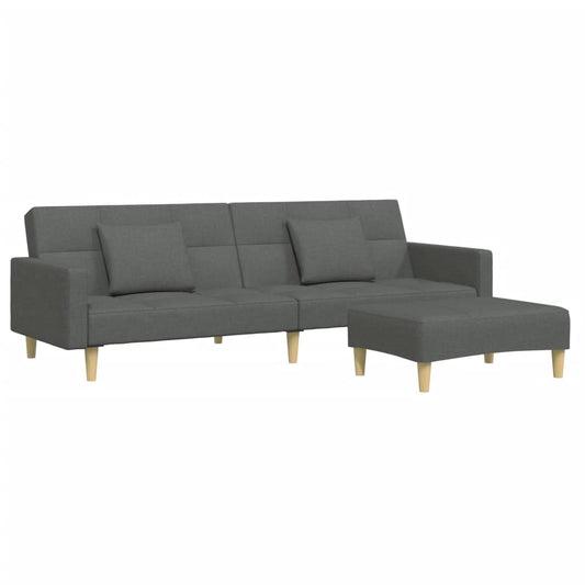 Schlafsofa 2-Sitzer mit Fußhocker Dunkelgrau Stoff