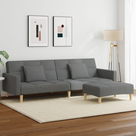 Schlafsofa 2-Sitzer mit Fußhocker Dunkelgrau Stoff