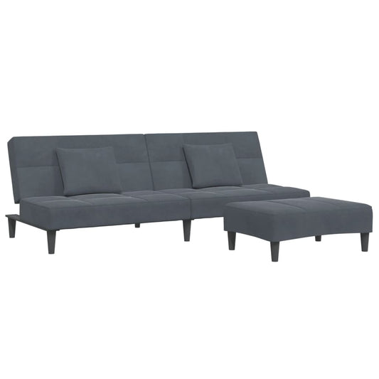 Schlafsofa 2-Sitzer mit Fußhocker Dunkelgrau Samt