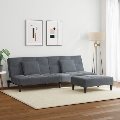 Schlafsofa 2-Sitzer mit Fußhocker Dunkelgrau Samt