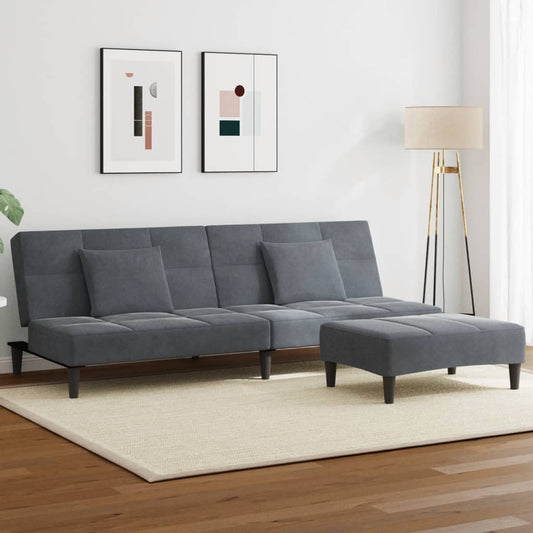 Schlafsofa 2-Sitzer mit Fußhocker Dunkelgrau Samt