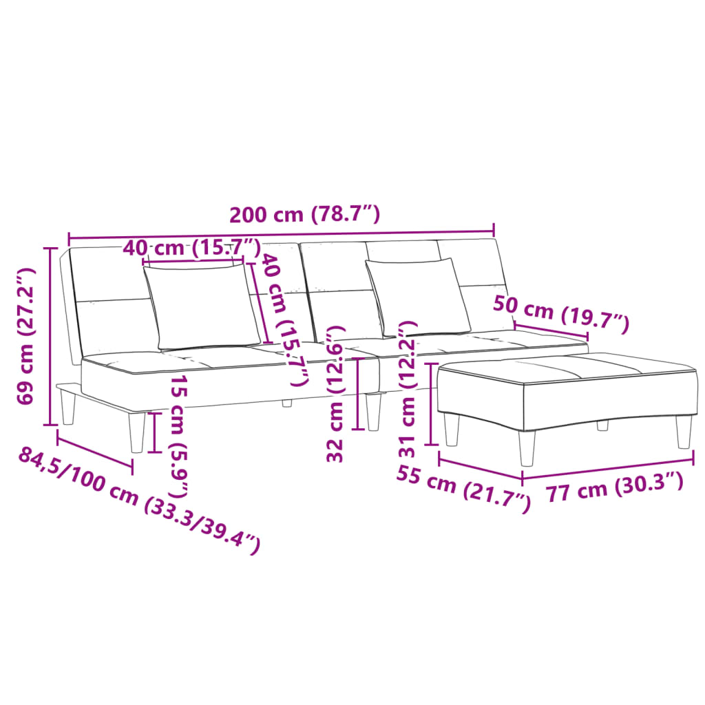 Schlafsofa 2-Sitzer mit Fußhocker Dunkelgrün Samt