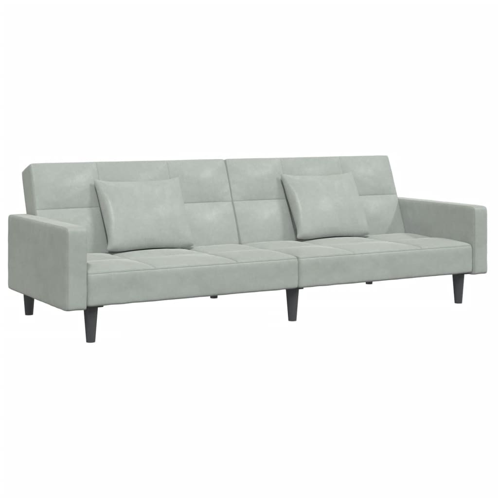 Schlafsofa 2-Sitzer mit Fußhocker Hellgrau Samt