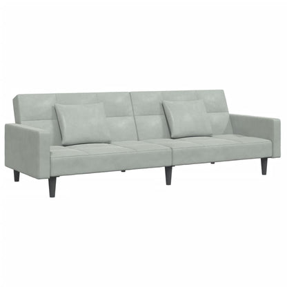 Schlafsofa 2-Sitzer mit Fußhocker Hellgrau Samt