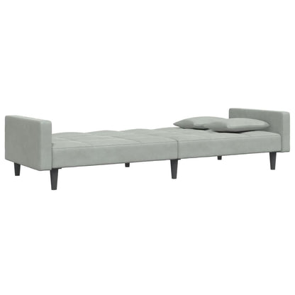 Schlafsofa 2-Sitzer mit Fußhocker Hellgrau Samt