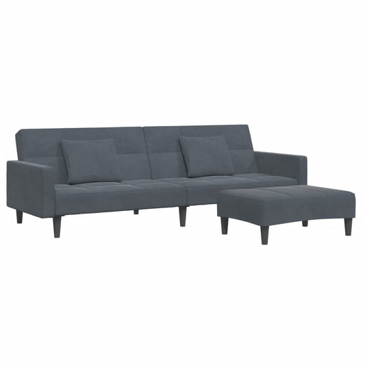 Schlafsofa 2-Sitzer mit Fußhocker Dunkelgrau Samt