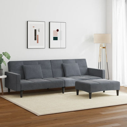 Schlafsofa 2-Sitzer mit Fußhocker Dunkelgrau Samt