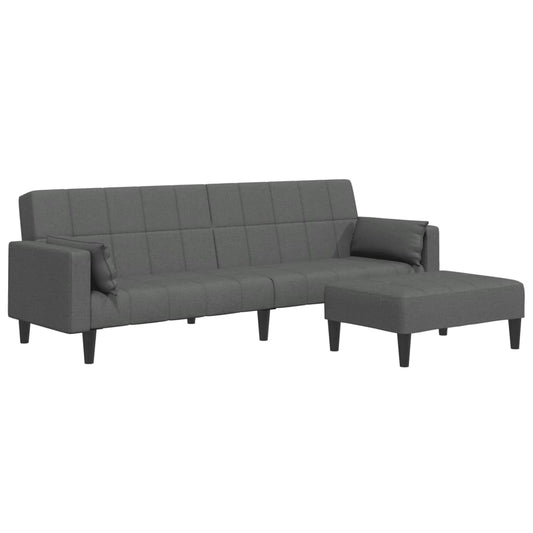 Schlafsofa 2-Sitzer mit Fußhocker Dunkelgrau Stoff
