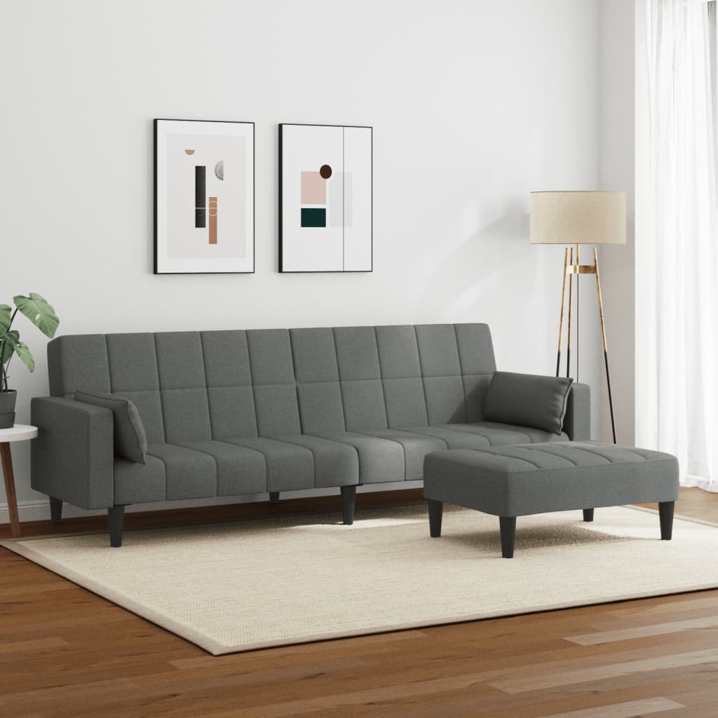 Schlafsofa 2-Sitzer mit Fußhocker Dunkelgrau Stoff
