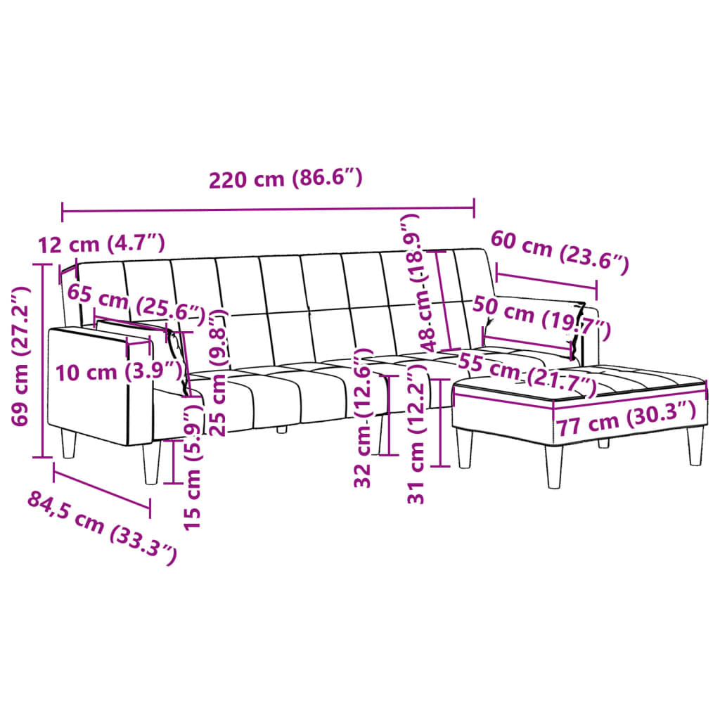 Schlafsofa 2-Sitzer mit Fußhocker Dunkelgrau Stoff