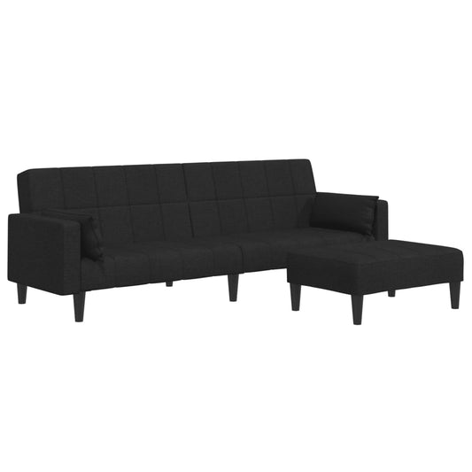 Schlafsofa 2-Sitzer mit Fußhocker Schwarz Stoff