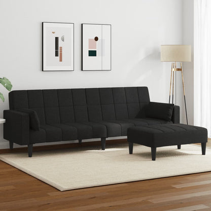 Schlafsofa 2-Sitzer mit Fußhocker Schwarz Stoff