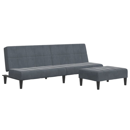 Schlafsofa 2-Sitzer mit Fußhocker Dunkelgrau Samt