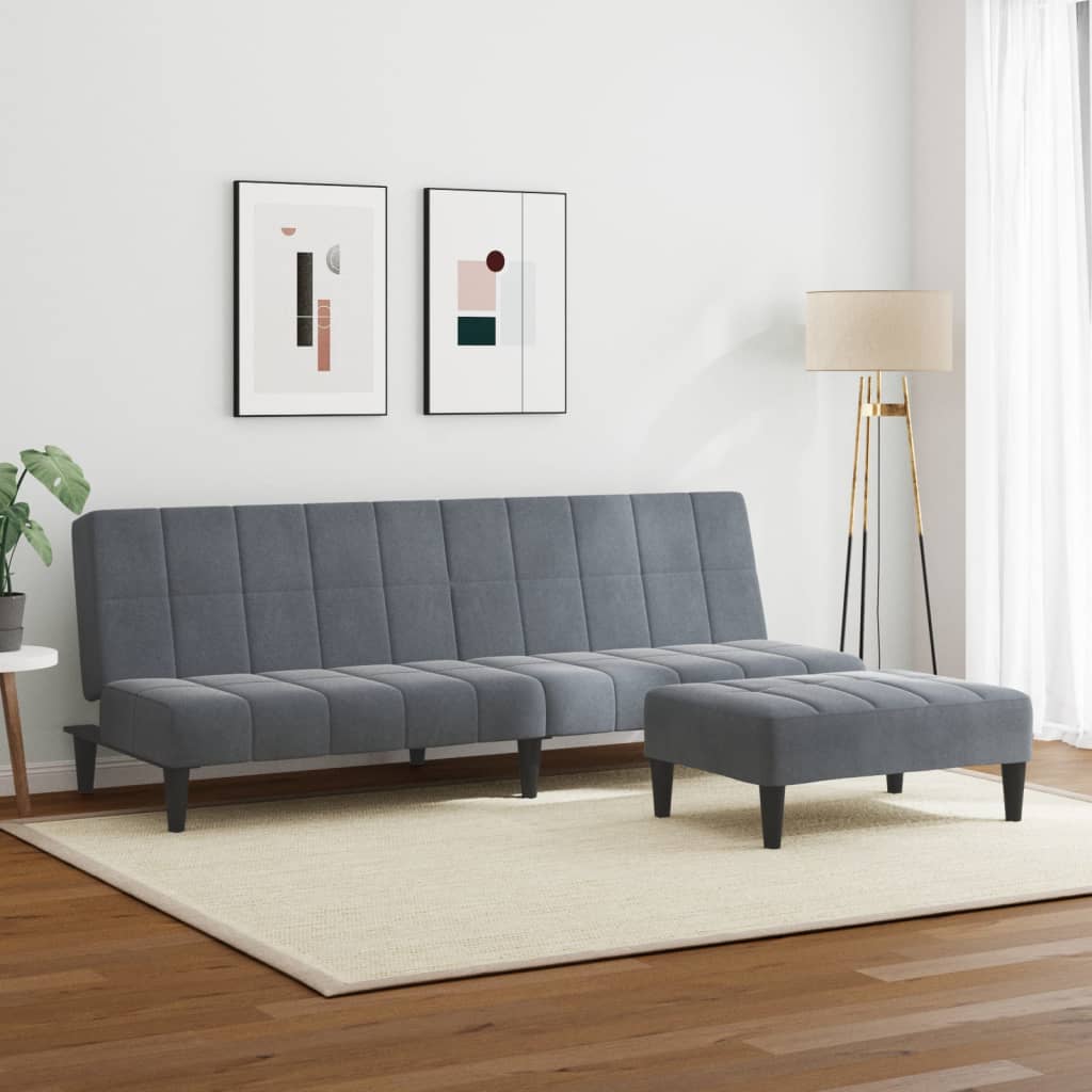 Schlafsofa 2-Sitzer mit Fußhocker Dunkelgrau Samt