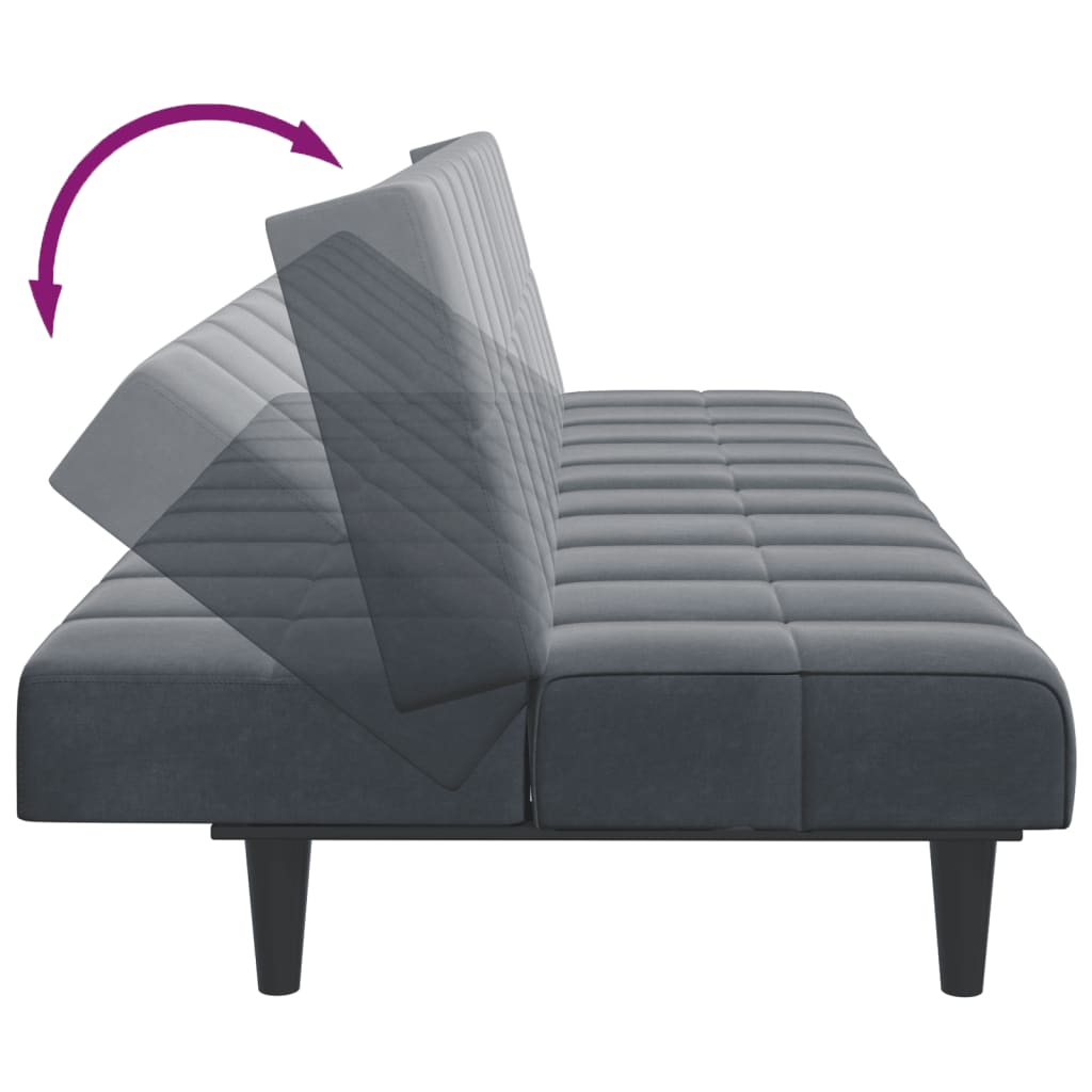 Schlafsofa 2-Sitzer mit Fußhocker Dunkelgrau Samt
