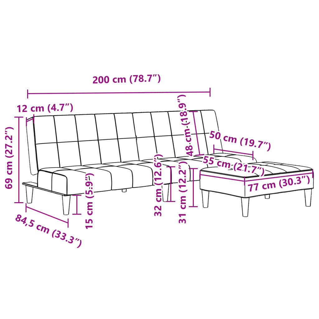 Schlafsofa 2-Sitzer mit Fußhocker Dunkelgrau Samt