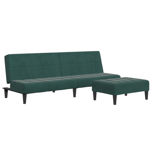 Schlafsofa 2-Sitzer mit Fußhocker Dunkelgrün Samt