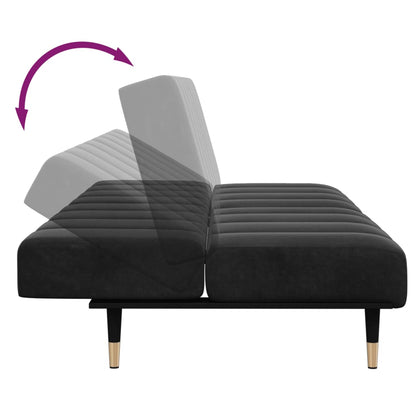 Schlafsofa 2-Sitzer mit Fußhocker Schwarz Samt