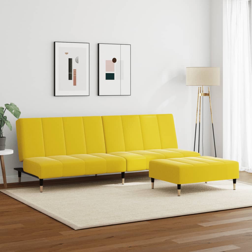 Schlafsofa 2-Sitzer mit Fußhocker Gelb Samt