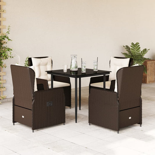 5-tlg. Garten-Essgruppe mit Kissen Braun Poly Rattan