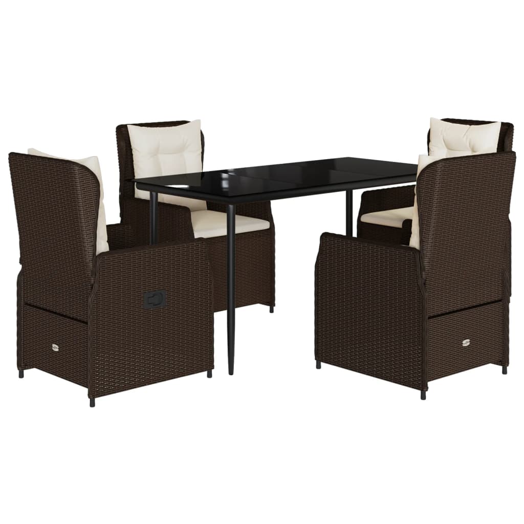 5-tlg. Garten-Essgruppe mit Kissen Braun Poly Rattan