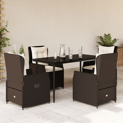 5-tlg. Garten-Essgruppe mit Kissen Braun Poly Rattan