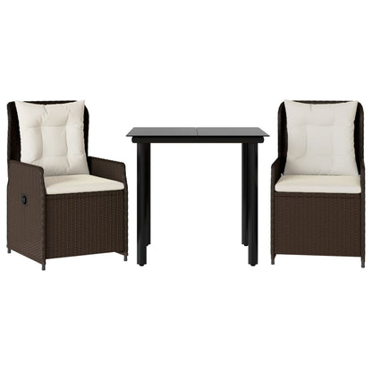 3-tlg. Garten-Essgruppe mit Kissen Braun Poly Rattan