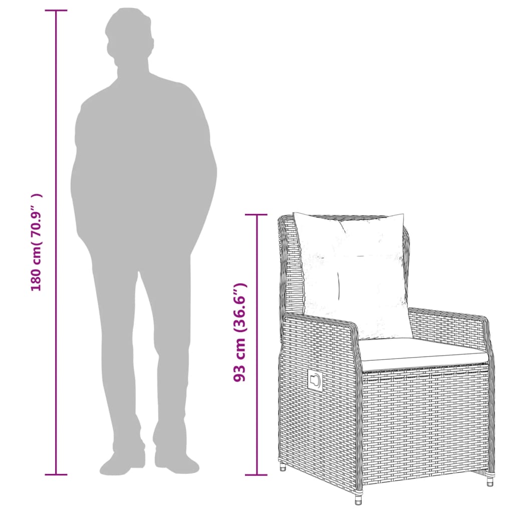 3-tlg. Garten-Essgruppe mit Kissen Braun Poly Rattan