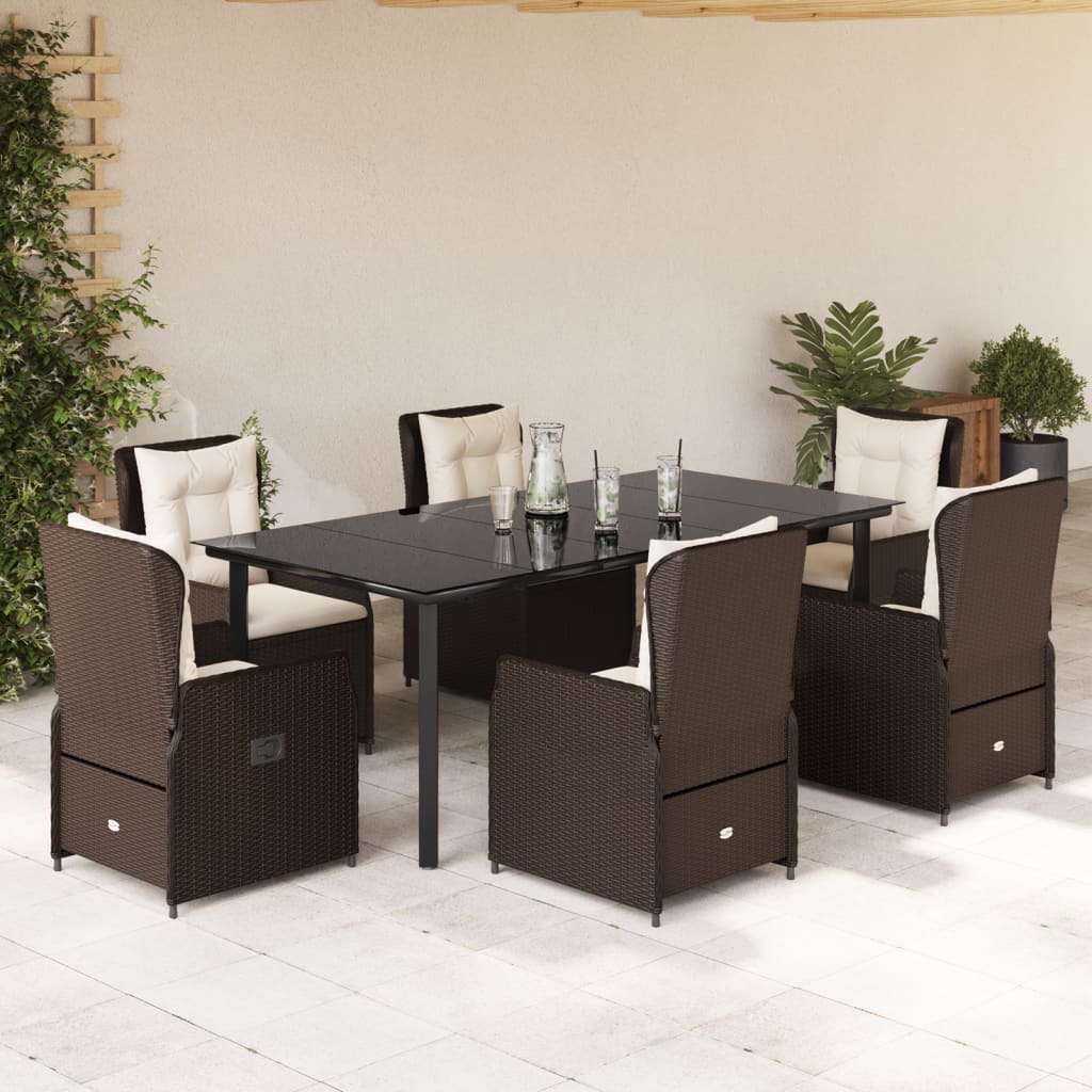 7-tlg. Garten-Essgruppe mit Kissen Braun Poly Rattan