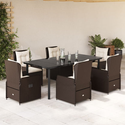 7-tlg. Garten-Essgruppe mit Kissen Braun Poly Rattan