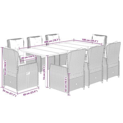 9-tlg. Garten-Essgruppe mit Kissen Braun Poly Rattan