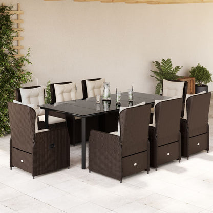 9-tlg. Garten-Essgruppe mit Kissen Braun Poly Rattan