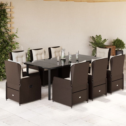 9-tlg. Garten-Essgruppe mit Kissen Braun Poly Rattan