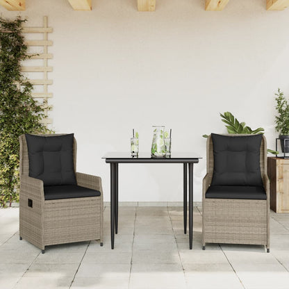 3-tlg. Garten-Essgruppe mit Kissen Hellgrau Poly Rattan