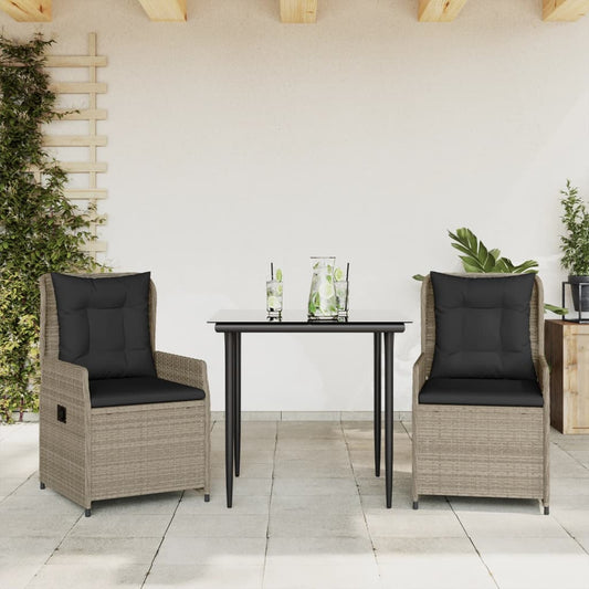 3-tlg. Garten-Essgruppe mit Kissen Hellgrau Poly Rattan
