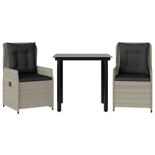 3-tlg. Garten-Essgruppe mit Kissen Hellgrau Poly Rattan