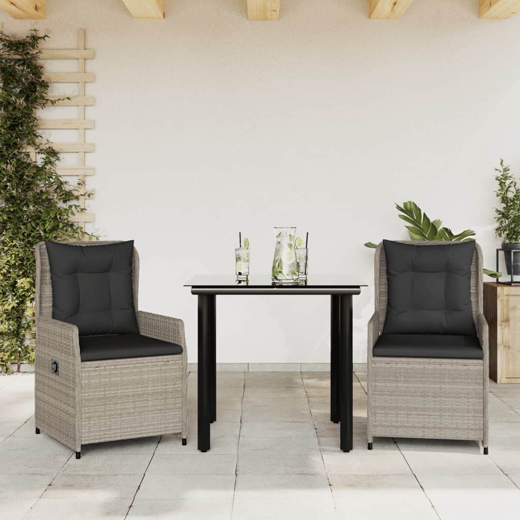 3-tlg. Garten-Essgruppe mit Kissen Hellgrau Poly Rattan