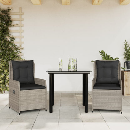 3-tlg. Garten-Essgruppe mit Kissen Hellgrau Poly Rattan