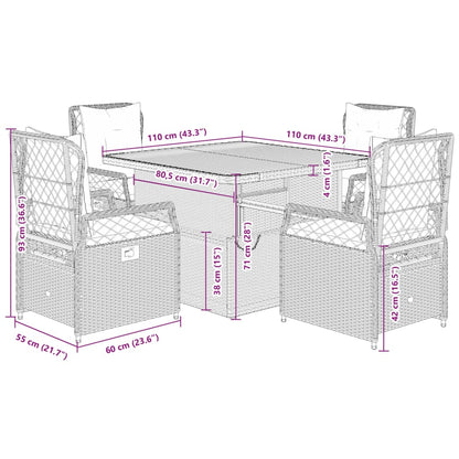 5-tlg. Garten-Essgruppe mit Kissen Schwarz Poly Rattan