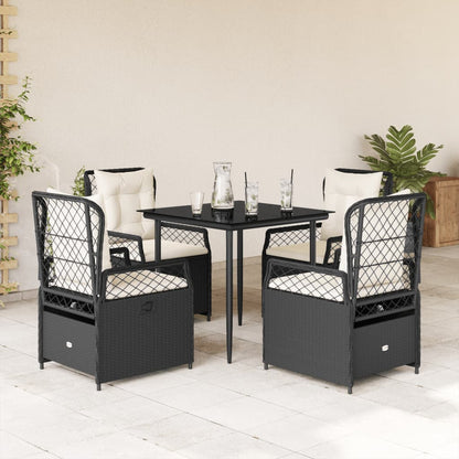 5-tlg. Garten-Essgruppe mit Kissen Schwarz Poly Rattan