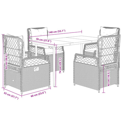 5-tlg. Garten-Essgruppe mit Kissen Schwarz Poly Rattan
